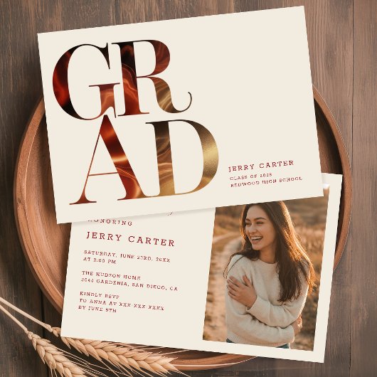 Elegant Retro Script Grad Foto Afstuderen Kaart