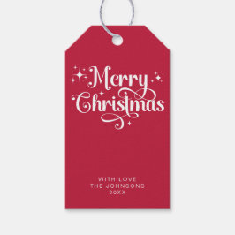Elegant Retro Script Rood Minimal Vrolijk Kerstfee Cadeaulabel
