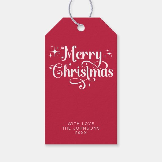 Elegant Retro Script Rood Minimal Vrolijk Kerstfee Cadeaulabel (Voorkant)