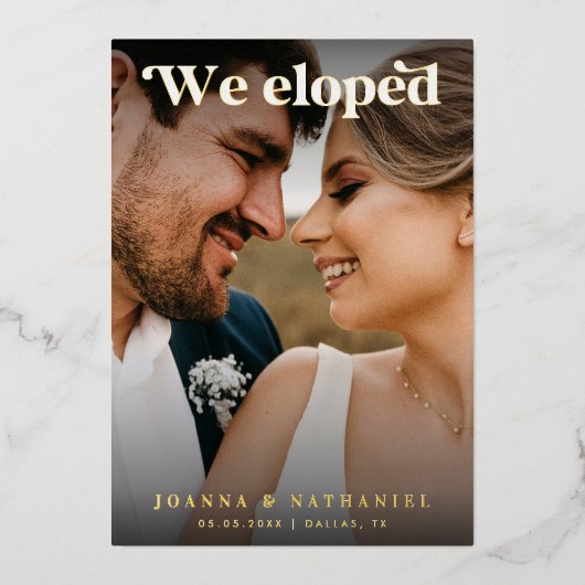 Elegant Retro Script Wij Zijn Gevlucht Elopement E Folie Uitnodiging (Voorkant)