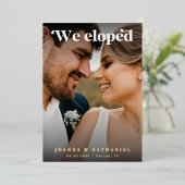 Elegant Retro Script Wij Zijn Gevlucht Elopement E Folie Uitnodiging (Staand Voorkant)