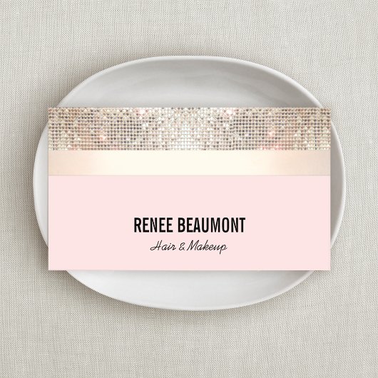 Elegant Retro Sequin Gold en Roze Striped Visitekaartje
