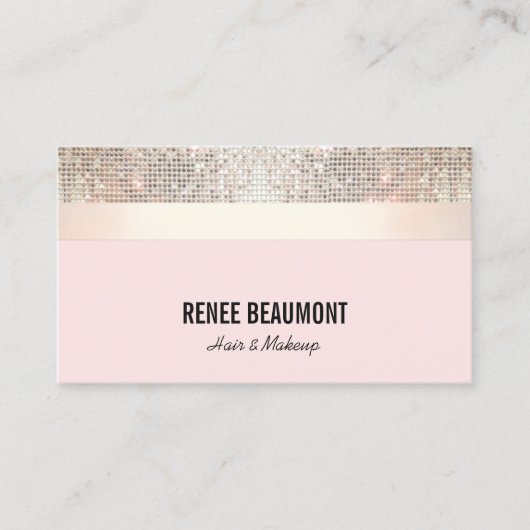 Elegant Retro Sequin Gold en Roze Striped Visitekaartje (Voorkant)