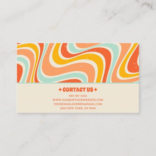 Elegant Retro Sinaasappel Blauw Geel 70s Boho Groo Visitekaartje (Achterkant)