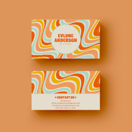 Elegant Retro Sinaasappel Blauw Geel 70s Boho Groo Visitekaartje