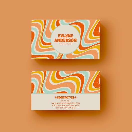 Elegant Retro Sinaasappel Blauw Geel 70s Boho Groo Visitekaartje