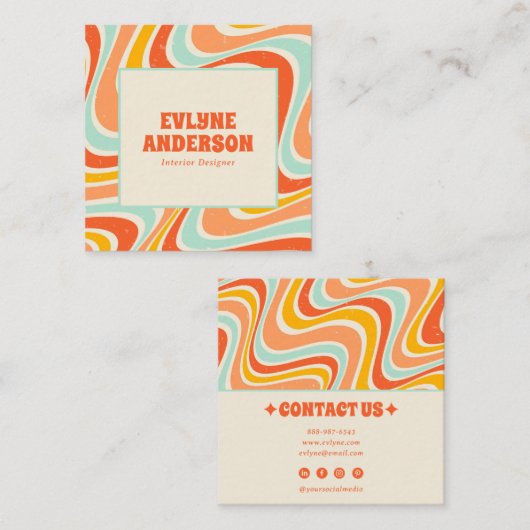 Elegant Retro Sinaasappel Blauw Grunge Boho Chic G Vierkante Visitekaartje (Voorkant / Achterkant)