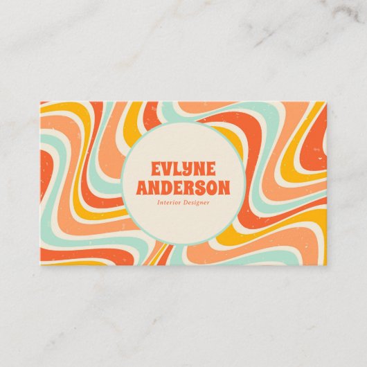 Elegant Retro Sinaasappel Blauw QR Code Boho Groov Visitekaartje (Voorkant)