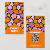 Elegant Retro Sinaasappel QR Code Boho Groovy Flor Visitekaartje (Voorkant / Achterkant)