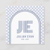 Elegant Retro Stoffig Blauw Monogram Visitekaartje (Voorkant)