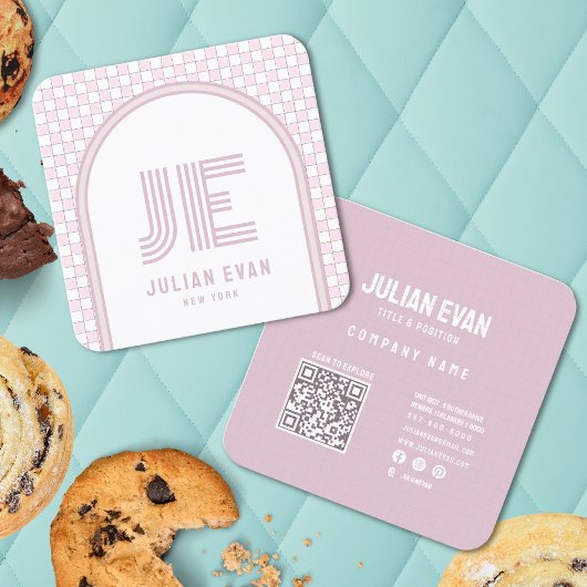 Elegant Retro Stoffig Roze Monogram Visitekaartje