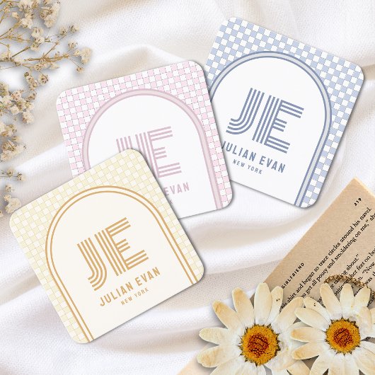 Elegant Retro Stoffig Roze Monogram Visitekaartje