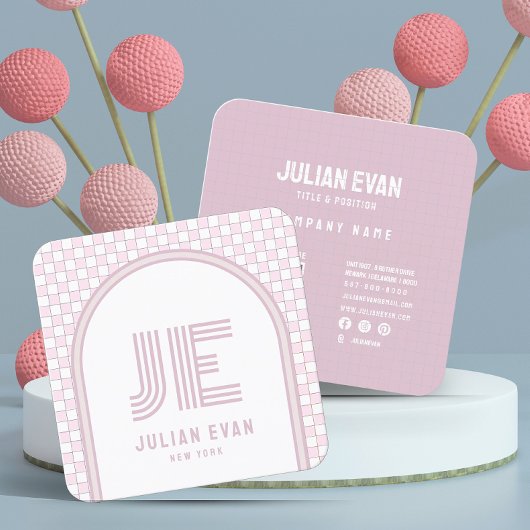 Elegant Retro Stoffig Roze Monogram Visitekaartje