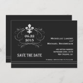 Elegant Retro Style Fleur de Lis Save the Date (Voorkant / Achterkant)
