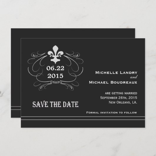 Elegant Retro Style Fleur de Lis Save the Date (Voorkant / Achterkant)