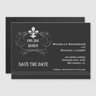 Elegant Retro Style Fleur Save the Date Black Magnetische Uitnodiging