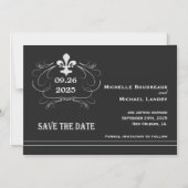 Elegant Retro Style Fleur Save the Date Black Magnetische Uitnodiging (Voorkant)