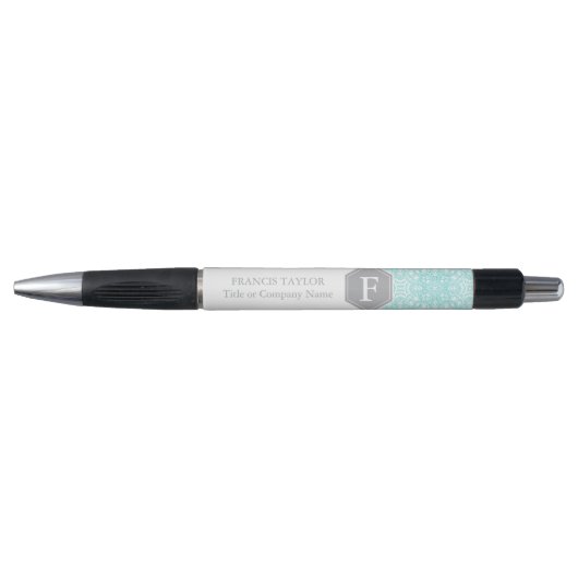 Elegant retro turquoise en grijs monogram patroon. pen (Voorkant)
