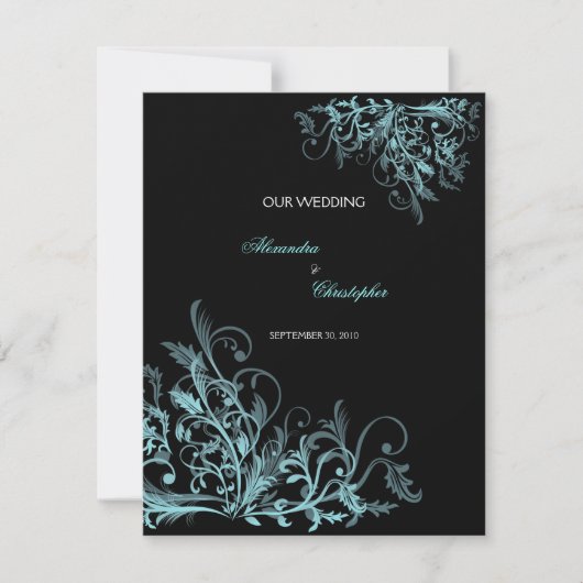 Elegant Retro Turquoise Flower Swirl Wedding Kaart (Voorkant)