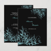 Elegant Retro Turquoise Flower Swirl Wedding Kaart (Voorkant / Achterkant)