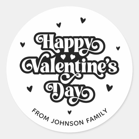 Elegant Retro Typografie 70s Valentijnsdag Black Ronde Sticker (Voorkant)