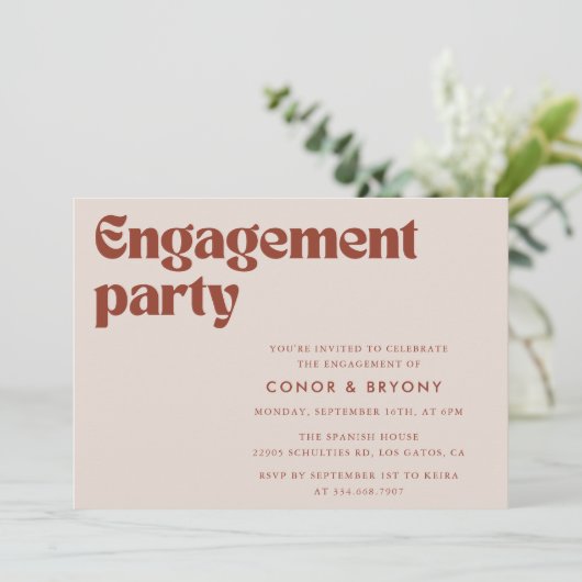 Elegant Retro Verloving Feest Kaart (Staand voorkant)