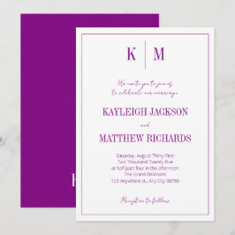 Elegant Retro Vibrant Purple Monogram Wedding Kaart
