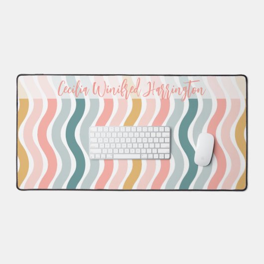 Elegant Retro Wavy Stripes Personalized Desk Mat (Keyboard & Muis)