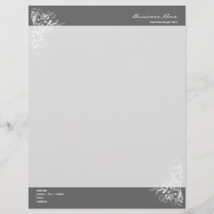 Elegant Retro White Flower Swirls Dark Grey Persoonlijk Briefhoofd