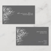 Elegant Retro White Flower Swirls Dark Grey Visitekaartje (Voorkant / Achterkant)