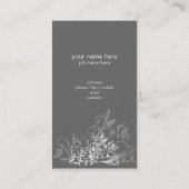 Elegant Retro White Flower Swirls Dark Grey Visitekaartje (Achterkant)