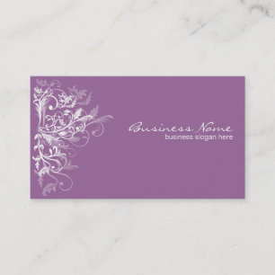 Elegant Retro White Flower Swirls Lavender Visitekaartje