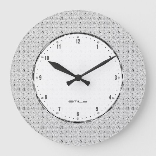 Elegant Retro White Glitter en Sparkles 2 Grote Klok (Voorkant)