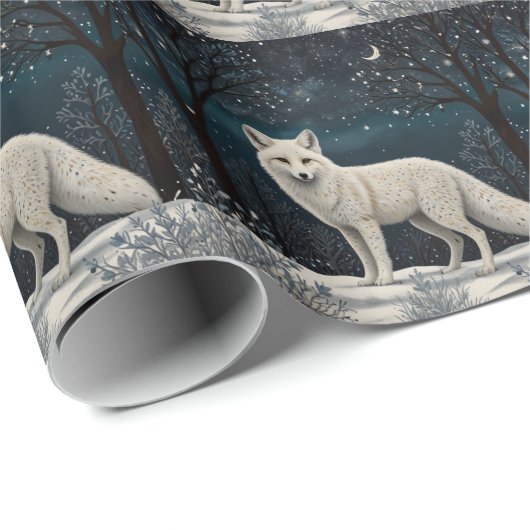 Elegant retro white winter fox cadeaupapier (Rol Hoek)