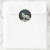 Elegant retro white winter fox ronde sticker (Tas)