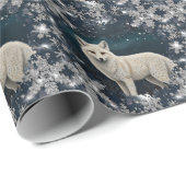 Elegant retro white winter fox sparkling snowflake cadeaupapier (Rol Hoek)