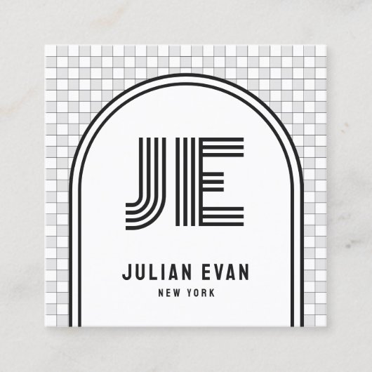 Elegant Retro Wit Monogram Visitekaartje (Voorkant)