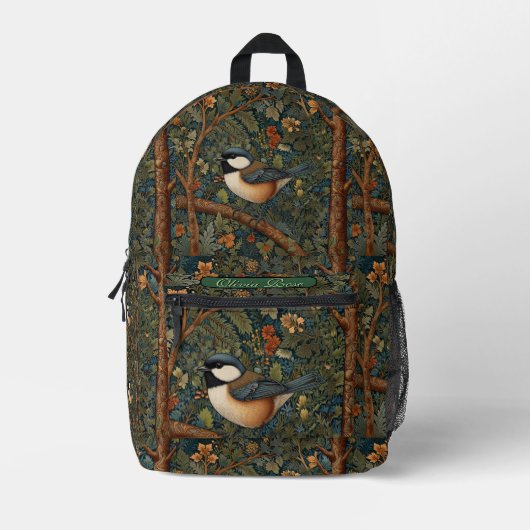 Elegant retro woodland bird  bedrukte rugzak (Voorkant)