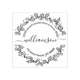 Elegant Return Address Winter Holly Kerstmis Rubberstempel