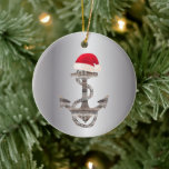 elegant reustisch nautisch ANCHOR   SANTA HAT | Keramisch Ornament<br><div class="desc">ELEGANT SILVER GRADIENT KLORING MET RUSTIC CHIC BARN WOOD DESIGN PATTERN EN BOAT ANCHOR | PET VOOR FESTIVE SANTA CLAUSULE VAN DE KEUZE VAN DE KEUZE | FESTIG | FUN | ELEGANT | FANCY DECOR VAN DE MODERNE CHIC HOME MODE EN ACCESSOIRES | FESTIEVE SEASONELE NAUTISCHE HOME DECOR |</div>