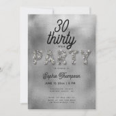 Elegant Rhinestone Silver Foil 30th Birthday Party Kaart (Voorkant)