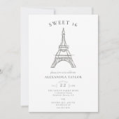 Elegant Rhinestones Eiffel Paris Minimal Sweet 16 Kaart (Voorkant)