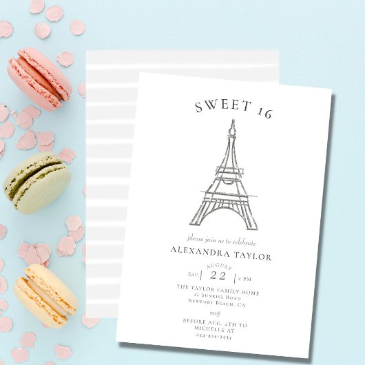Elegant Rhinestones Eiffel Paris Minimal Sweet 16 Kaart