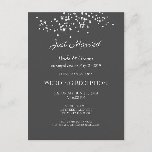Elegant Rhinestones Wedding Reception Eloped Briefkaart (Voorkant)