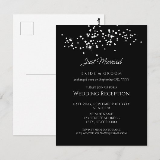 Elegant Rhinestones Wedding Reception Eloped Briefkaart (Voorkant / Achterkant)