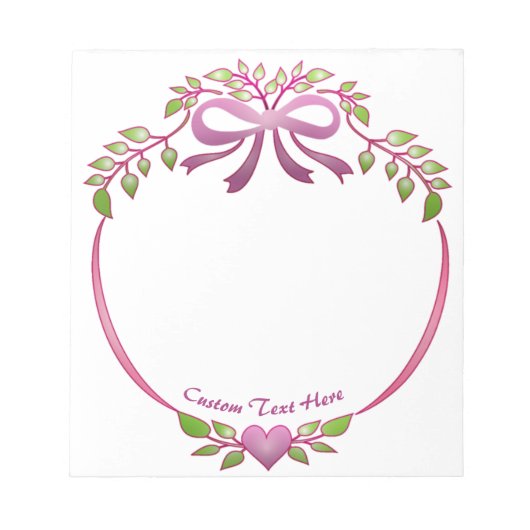 Elegant Ribbon Bow Paars Heart Green Foliage Leaf Notitieblok (Voorkant)