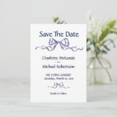 Elegant Ribbon & Bow Romantic Wedding Navy & White Save The Date (Staand voorkant)