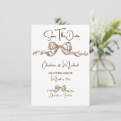 Elegant Ribbon & Bow Warm Brown Classic Wedding Save The Date (Staand voorkant)