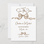 Elegant Ribbon & Bow Warm Brown Classic Wedding Save The Date (Voorkant)