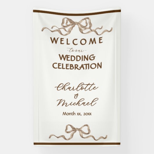 Elegant Ribbon & Bow Warm Brown Romantic Wedding Spandoek (Verticaal)